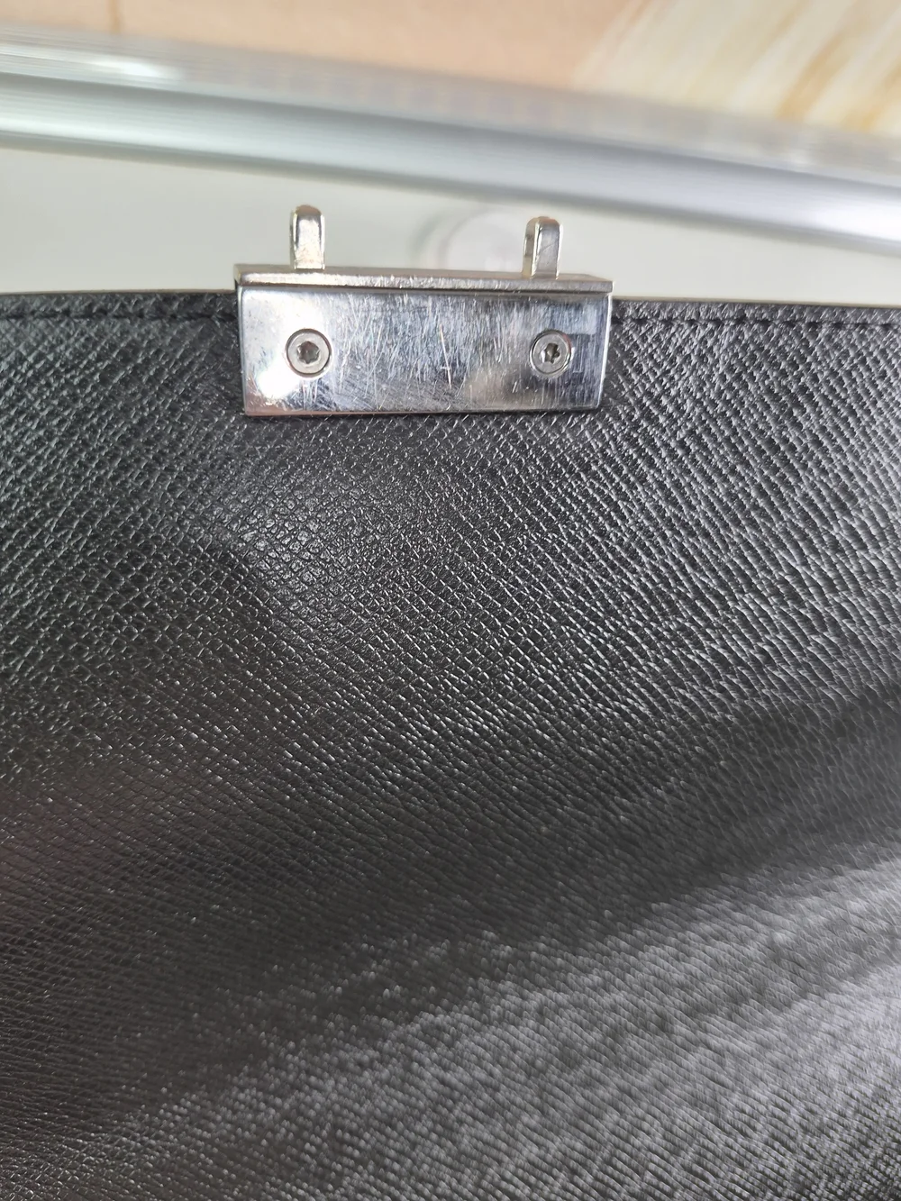 Louis Vuitton Black Textured Leather Briefcase with Silver Lock